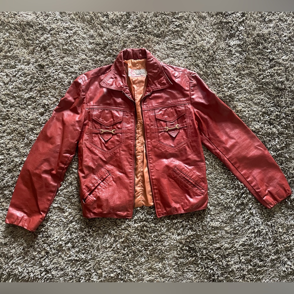 VINTAGE Red Leather Jacket - Picture 5 of 5